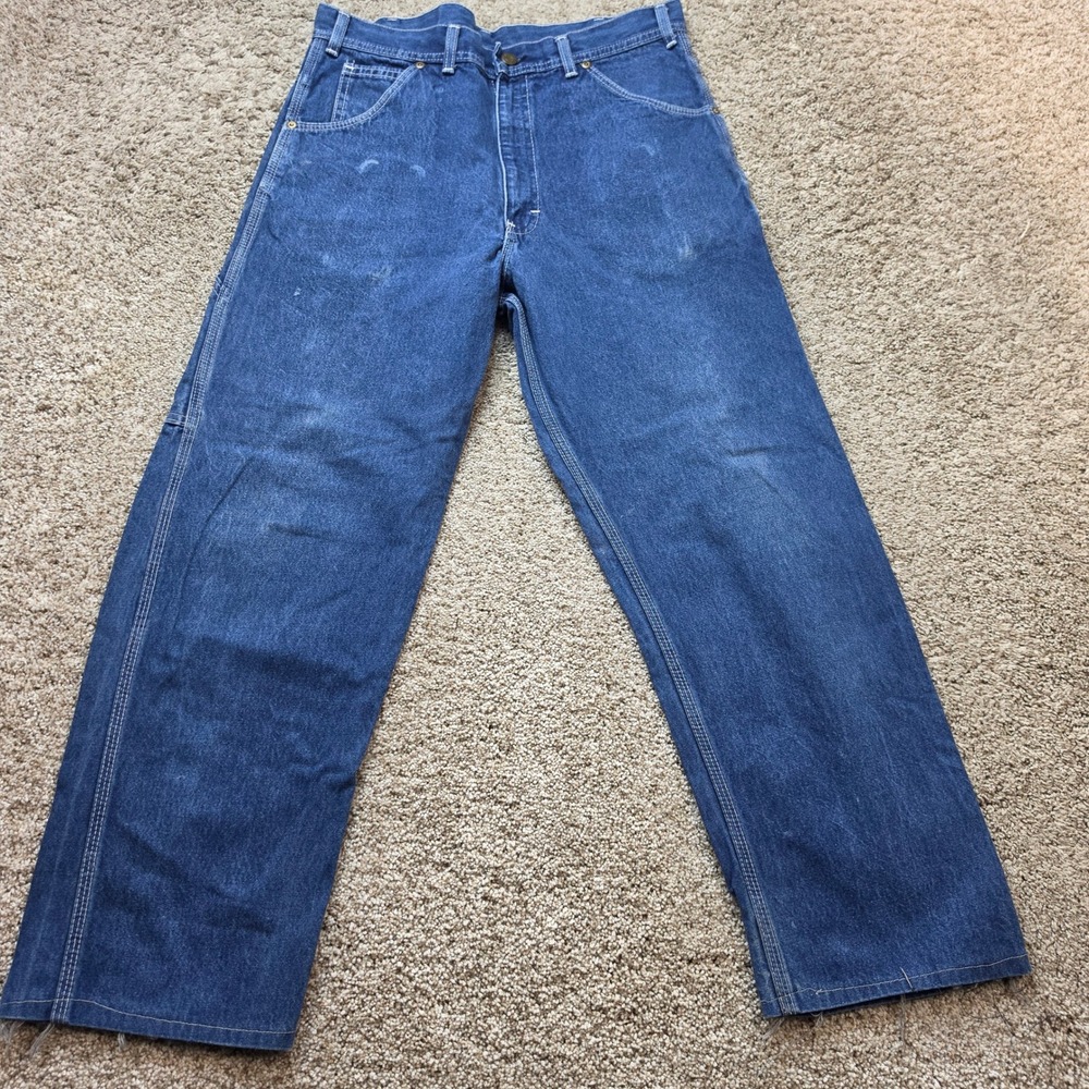 VINTAGE KEY Carpenter Jeans Womens 33x27 Blue Cotton Denim Utility Workwear